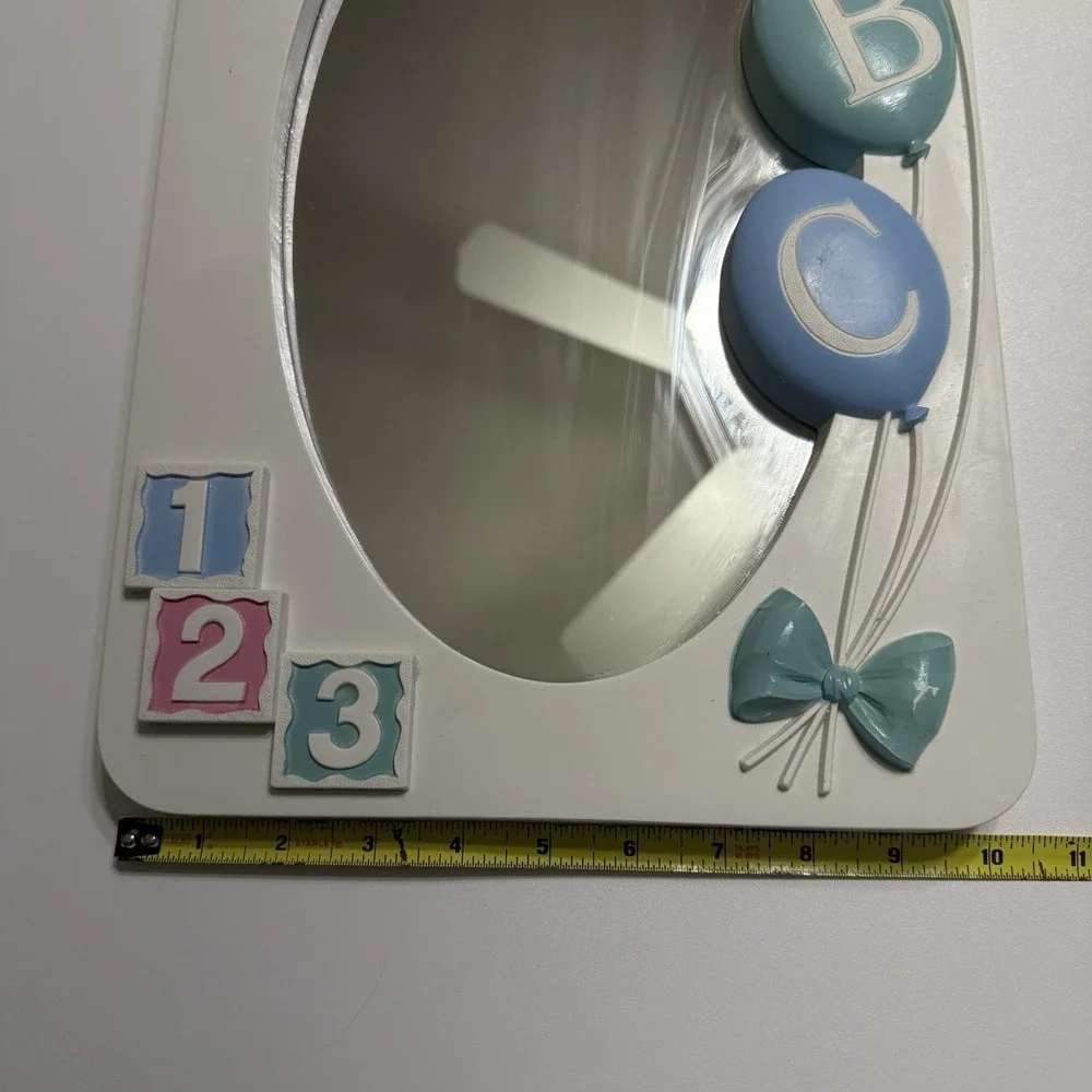 Homco Mirror‎ Baby Nursery Decor ABC White Blue Pink Bow Balloons Pastel Cottage
